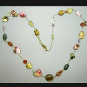Lia Sophia Long Maggie Chain Necklace Tiger's Eye Multicolored Glass Stone Bead